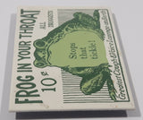 Frog In Your Throat 10 Cents All Druggists "Stops that tickle!" "Greatest Cough & Voice Lozense on Earth" 1 1/2" x 2 1/4" Porcelain Enamel Metal Fridge Magnet