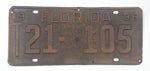 Vintage 1938 Florida Vehicle License Plate Tag T21 105