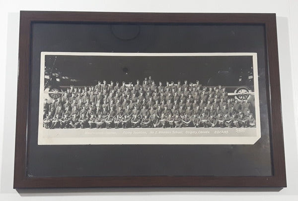 Vintage 1945 RCAF Royal Canadian Air Force Maintenance Section Flying Squadron No. 2 Wireless School Calgary Canada 13" x 19" Black and White Framed Military Photograph