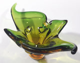 Vintage 1960s Chalet Green and Amber Orange Brown 11 3/4" Art Glass Dish