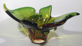 Vintage 1960s Chalet Green and Amber Orange Brown 11 3/4" Art Glass Dish