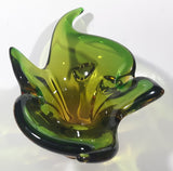 Vintage 1960s Chalet Green and Amber Orange Brown 11 3/4" Art Glass Dish