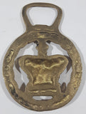 Antique Royal Regal Crown Laurel Wreath Themed Horse Brass 2 5/8" x 3 5/8"