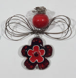 Red Enamel Flower Red Bead Angel Style Twisted Wire Ornament