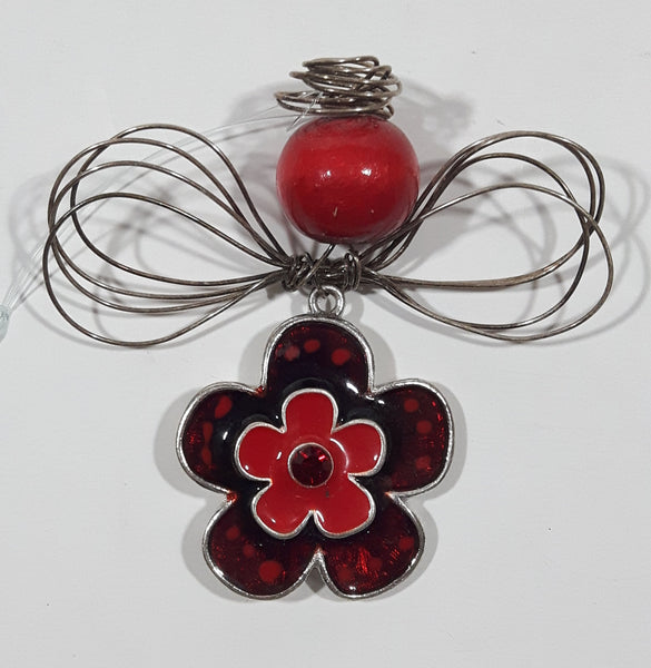 Red Enamel Flower Red Bead Angel Style Twisted Wire Ornament