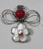 Red Enamel Flower Red Bead Angel Style Twisted Wire Ornament