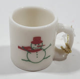 Snowman Themed Miniature 1 1/8" Tall White Ceramic Mug Cup Hanging Christmas Tree Ornament