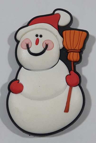 Snowman with Broom and Santa Claus Hat 1 1/2" x 2 1/4" Thick Rubber Fridge Magnet