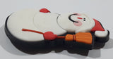 Snowman with Broom and Santa Claus Hat 1 1/2" x 2 1/4" Thick Rubber Fridge Magnet