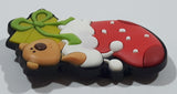 Brown Teddy Bear with Green Christmas Present in Red Stocking 1 1/2" x 2" Thick Rubber Fridge Magnet