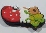 Brown Teddy Bear with Green Christmas Present in Red Stocking 1 1/2" x 2" Thick Rubber Fridge Magnet
