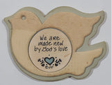 VH "We are made new by God's Love" Dove Bird Shaped 1 1/2" x 2 1/4" Wood Fridge Magnet