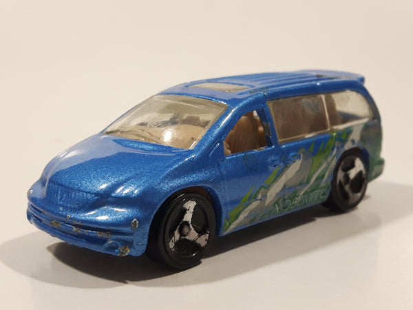 2000 Hot Wheels World Tour Dodge Caravan Metalflake Blue Die Cast Toy Car Vehicle