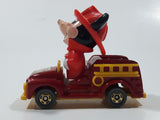 Vintage Tomy Walt Disney Production No. PD-2 Mickey Mouse Fireman Red and Yellow Plastic and Die Cast Metal Toy Car Fire Truck Firefighting Vehicle