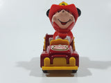 Vintage Tomy Walt Disney Production No. PD-2 Mickey Mouse Fireman Red and Yellow Plastic and Die Cast Metal Toy Car Fire Truck Firefighting Vehicle