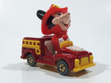 Vintage Tomy Walt Disney Production No. PD-2 Mickey Mouse Fireman Red and Yellow Plastic and Die Cast Metal Toy Car Fire Truck Firefighting Vehicle