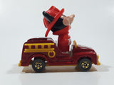 Vintage Tomy Walt Disney Production No. PD-2 Mickey Mouse Fireman Red and Yellow Plastic and Die Cast Metal Toy Car Fire Truck Firefighting Vehicle