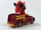 Vintage Tomy Walt Disney Production No. PD-2 Mickey Mouse Fireman Red and Yellow Plastic and Die Cast Metal Toy Car Fire Truck Firefighting Vehicle