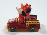 Vintage Tomy Walt Disney Production No. PD-2 Mickey Mouse Fireman Red and Yellow Plastic and Die Cast Metal Toy Car Fire Truck Firefighting Vehicle
