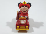 Vintage Tomy Walt Disney Production No. PD-2 Mickey Mouse Fireman Red and Yellow Plastic and Die Cast Metal Toy Car Fire Truck Firefighting Vehicle