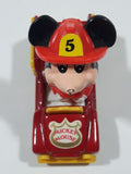 Vintage Tomy Walt Disney Production No. PD-2 Mickey Mouse Fireman Red and Yellow Plastic and Die Cast Metal Toy Car Fire Truck Firefighting Vehicle