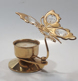 Vintage Austrian Crystal Delight 24K Gold Plated Crystal Wing Butterfly Tealight Candle Holder