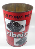 Vintage Ribeiro Azeitonas Pretas Black Olives Large Red 9 1/2" Tall Metal Can Made in Portugal