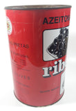 Vintage Ribeiro Azeitonas Pretas Black Olives Large Red 9 1/2" Tall Metal Can Made in Portugal