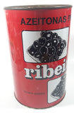 Vintage Ribeiro Azeitonas Pretas Black Olives Large Red 9 1/2" Tall Metal Can Made in Portugal