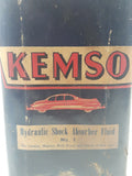 Rare Antique Kemso Chemicals Co. Hydraulic Shock Absorber Fluid No. 1 For Lovejoy, Monroe, Rolls Royce And Others Of This Type 7 1/4" Tall 32 Fl. Ozs. Metal Can with Paper Label Sarnia Ontario