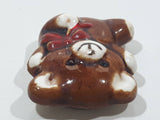 Brown Teddy Bear with Red Bow 1 1/4" x 1 3/8" Ceramic Fridge Magnet Made in Japan