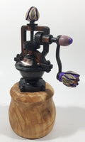 Vintage Style Unique Wood Based with Copper Toned Metal Closed Purple Flower Handles and Top 7 1/4" Tall Pepper Mill Grinder