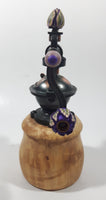 Vintage Style Unique Wood Based with Copper Toned Metal Closed Purple Flower Handles and Top 7 1/4" Tall Pepper Mill Grinder