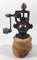 Vintage Style Unique Wood Based with Copper Toned Metal Closed Purple Flower Handles and Top 7 1/4" Tall Pepper Mill Grinder