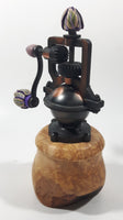 Vintage Style Unique Wood Based with Copper Toned Metal Closed Purple Flower Handles and Top 7 1/4" Tall Pepper Mill Grinder