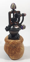Vintage Style Unique Wood Based with Copper Toned Metal Closed Purple Flower Handles and Top 7 1/4" Tall Pepper Mill Grinder