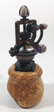 Vintage Style Unique Wood Based with Copper Toned Metal Closed Purple Flower Handles and Top 7 1/4" Tall Pepper Mill Grinder