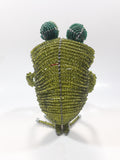 Frog with Glass Eyes Wire Frame with Green Beads Hand Crafted 7" Tall Folk Art Ornament