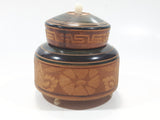 Mexican Carved Etched Wood Trinket Dish Box with Hat Lid and Small White Feet 3 1/4" Tall