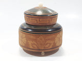 Mexican Carved Etched Wood Trinket Dish Box with Hat Lid and Small White Feet 3 1/4" Tall