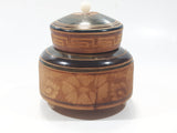 Mexican Carved Etched Wood Trinket Dish Box with Hat Lid and Small White Feet 3 1/4" Tall