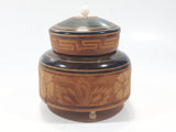 Mexican Carved Etched Wood Trinket Dish Box with Hat Lid and Small White Feet 3 1/4" Tall