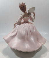 Vintage LJ Lady Jane with Hand Fan Pink Hand Painted 9 1/2" Tall Ceramic Figurine Statue