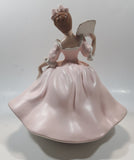 Vintage LJ Lady Jane with Hand Fan Pink Hand Painted 9 1/2" Tall Ceramic Figurine Statue