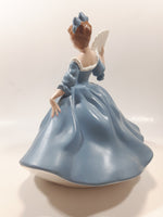 Vintage LJ Lady Jane with Hand Fan Blue Hand Painted 9 1/2" Tall Ceramic Figurine Statue