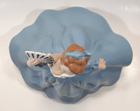 Vintage LJ Lady Jane with Hand Fan Blue Hand Painted 9 1/2" Tall Ceramic Figurine Statue