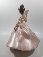 Vintage LJ Lady Jane with Hand Fan Pink Hand Painted 9 1/2" Tall Ceramic Figurine Statue