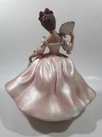 Vintage LJ Lady Jane with Hand Fan Pink Hand Painted 9 1/2" Tall Ceramic Figurine Statue