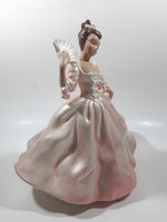 Vintage LJ Lady Jane with Hand Fan Pink Hand Painted 9 1/2" Tall Ceramic Figurine Statue