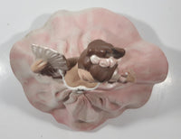 Vintage LJ Lady Jane with Hand Fan Pink Hand Painted 9 1/2" Tall Ceramic Figurine Statue